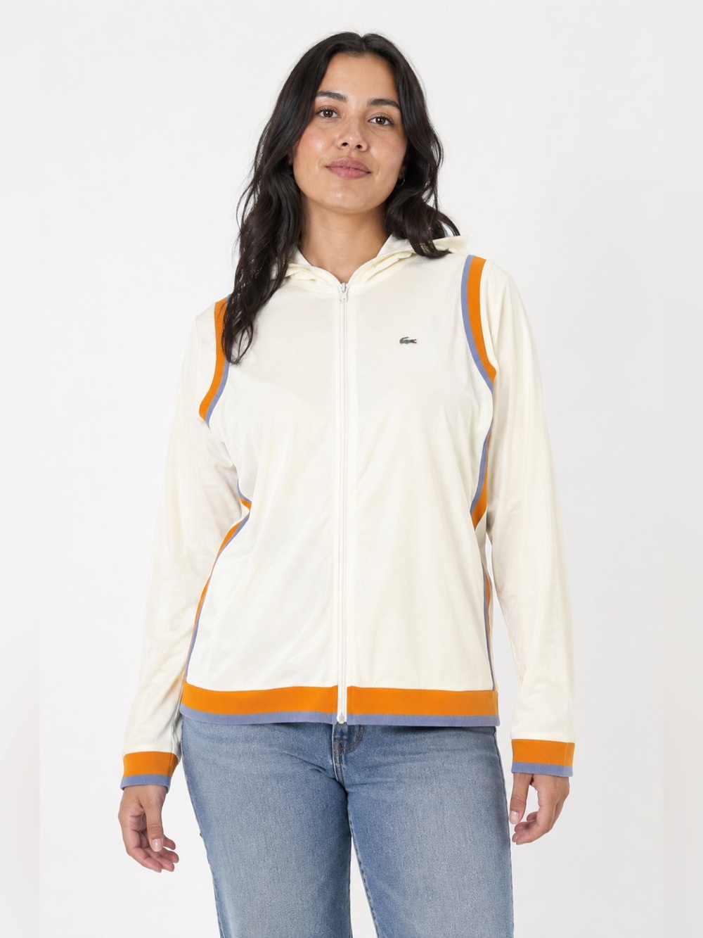 VTG Y2K Lacoste Sport White Full Zip Hoodie Size 46 Retro France
